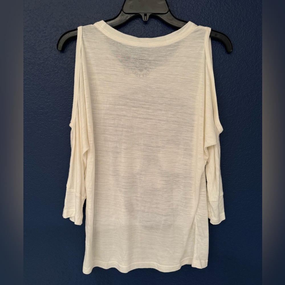 Affliction Women’s White Black Skull 3/4 Sleeve w/cut out shoulders Size XS - Picture 4 of 9